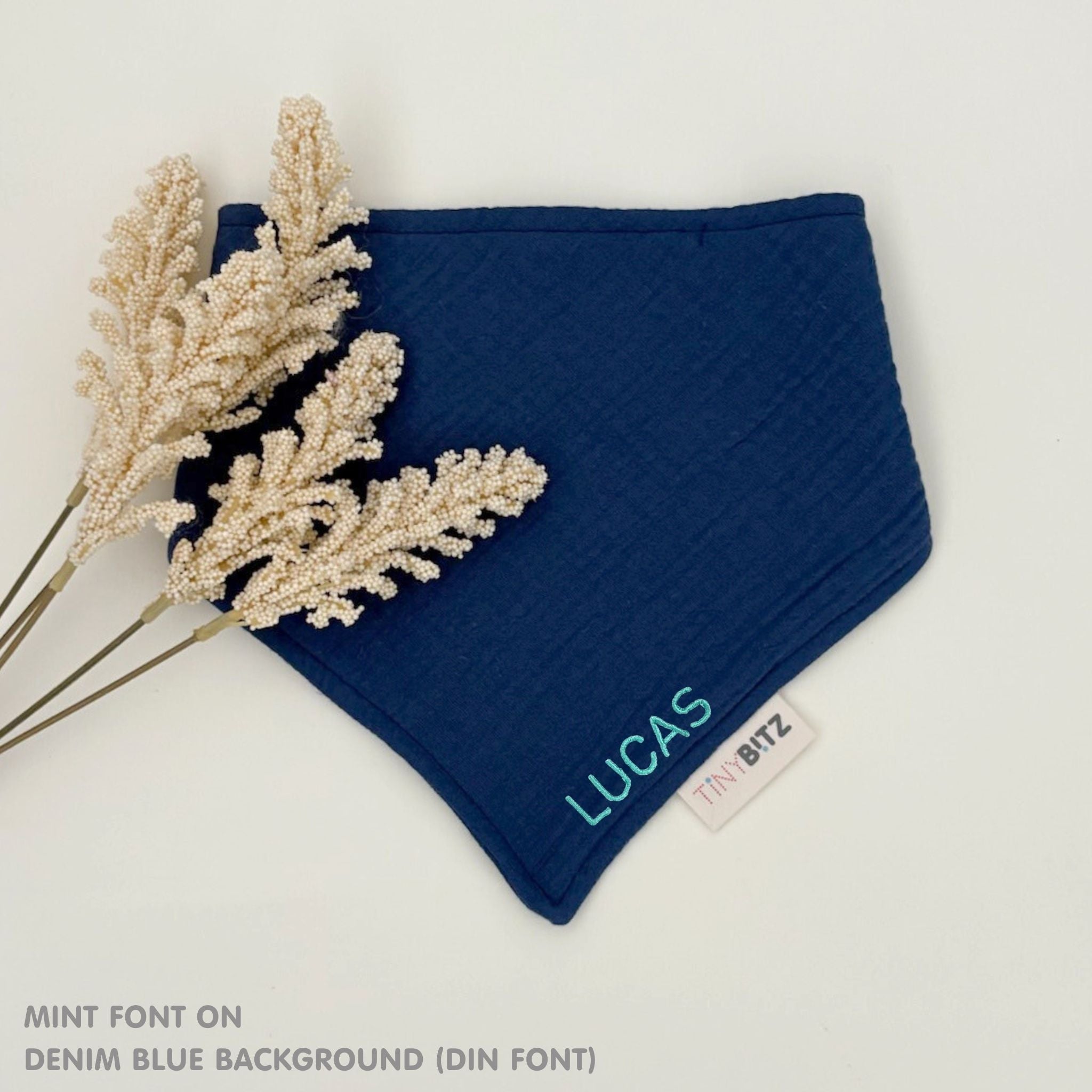 Personalized Organic Muslin Bib (Denim Blue)