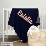 TinyBitz personalized kids knitted name blanket in navy with a confetti pattern, perfect gift for birthdays!