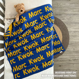 TinyBitz Custom blanket for baby boys sknitted from cotton in blue and mustard, made by TinyBitz.