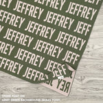TinyBitz knitted cotton blanket in army green and stone, personalised with your own name!