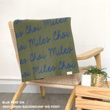TinyBitz knitted cotton blanket in army green and blue, personalised with your own name!