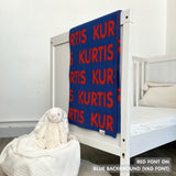 TinyBitz Personalized name blanket in blue and red, perfect gift for newborn babies.