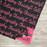 Knitted baby blanket in charcoal and rose pink, customised with baby's name, made by TinyBitz.