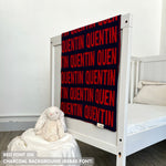 TinyBitz Personalized name blanket in charcoal and red, perfect gift for newborn babies.