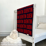 TinyBitz Personalized name blanket in charcoal and red, perfect gift for newborn babies.