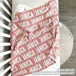 TinyBitz Personalized blanket for baby girls knitted from cotton in dusty pink and white.