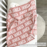 TinyBitz Personalized blanket for baby girls knitted from cotton in dusty pink and white.