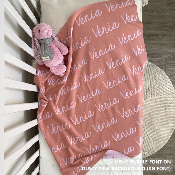 Personalized Blanket for Babies and Kids (Dusty Pink Background)