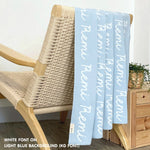 TinyBitz knitted cotton blanket in light blue and white, personalised with your own name!