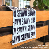 TinyBitz Personalized kids blanket in light blue and navy, a keepsake gift for your child.