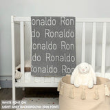 TinyBitz Personalized blanket for baby boy knitted from cotton in light grey and white.