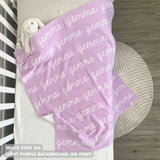 TinyBitz Personalized name blanket in light purple and white, perfect gift for newborn babies.