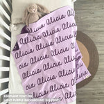 TinyBitz Personalized baby knitted name blanket in light purple and eggplant, making the best baby shower gift!