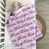 TinyBitz Personalized baby knitted name blanket in light purple and eggplant, making the best baby shower gift!