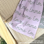 Custom cotton blanket as a gift for her, knitted in light purple and light grey by TinyBitz.