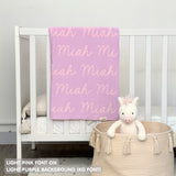 Cotton baby blanket with baby's name knitted in light purple and light pink, made by TinyBitz.