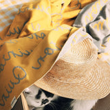 TinyBitz knitted cotton blanket in mustard and xxx, personalized with your name, perfect for picnics!