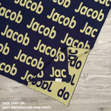 TinyBitz Personalized baby knitted name blanket in navy and sage, making the best baby shower gift!