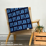 Personalised pet blanket for dogs in navy and sky blue, custom knitted dog blanket by TinyBitz, cozy gift for small dogs.
