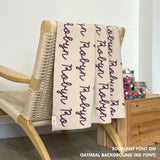 TinyBitz knitted cotton blanket in oatmeal and eggplant, personalised with your own name!