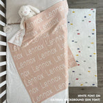 TinyBitz Personalized name blanket in oatmeal and white, perfect gift for newborn babies.