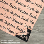 TinyBitz custom name blanket with couple's name knitted in peach and charcoal, making the perfect engagement/wedding/anniversary gift!