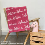 TinyBitz knitted cotton blanket in rose pink and white, personalised with your own name!