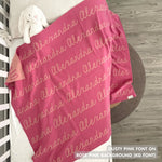Baby blanket knitted from cotton personalized with baby's name in rose pink and dusty pink, made by TinyBitz.