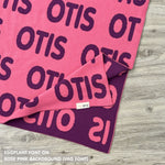 TinyBitz knitted cotton blanket in rose pink and eggplant, personalised with your own name!