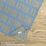 Custom cotton blanket as a gift for him, knitted in sky blue and light grey by TinyBitz.