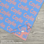 TinyBitz knitted cotton blanket in sky blue and dusty pink, personalised with your own name!