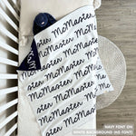 TinyBitz Personalized name blanket in white and navy, perfect gift for newborn babies.