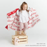 TinyBitz Personalized name blanket in white and red, perfect gift for newborn babies.