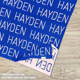 TinyBitz Personalized kids blanket in blue and light pink, a keepsake gift for your child.