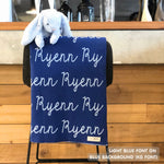 Custom cotton blanket for boys in blue and light blue, personalized by TinyBitz.