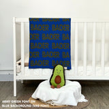 TinyBitz Personalized kids knitted name blanket in blue and army green, perfect as a birthday gifts for kids!