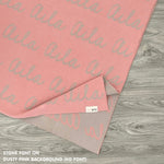 Cotton Kids Blanket with name knitted in dusty pink and stone, made by TinyBitz.