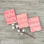 Custom cotton blanket for girls in dusty pink background, personalized by TinyBitz.