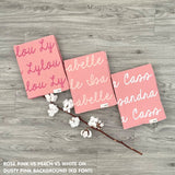 Custom cotton blanket for girls in dusty pink background, personalized by TinyBitz.