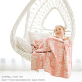 TinyBitz Personalized kids knitted name blanket in dusty pink and oatmeal, perfect as a birthday gifts for kids!