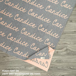 TinyBitz Custom blanket for girls, knitted from light grey and peach, making the perfect birthday gift!