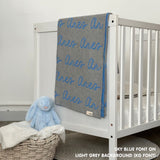 TinyBitz personalized boys knitted name blanket in light grey, perfect gift for birthdays and special occasions!