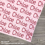 TinyBitz Personalized kids knitted name blanket in light pink and red, perfect as a birthday gifts for kids!