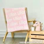 TinyBitz Personalized kids blanket in light pink and white, a keepsake gift for your child.