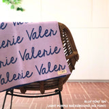 TinyBitz Personalized kids knitted name blanket in light purple and blue, perfect as a birthday gifts for kids!