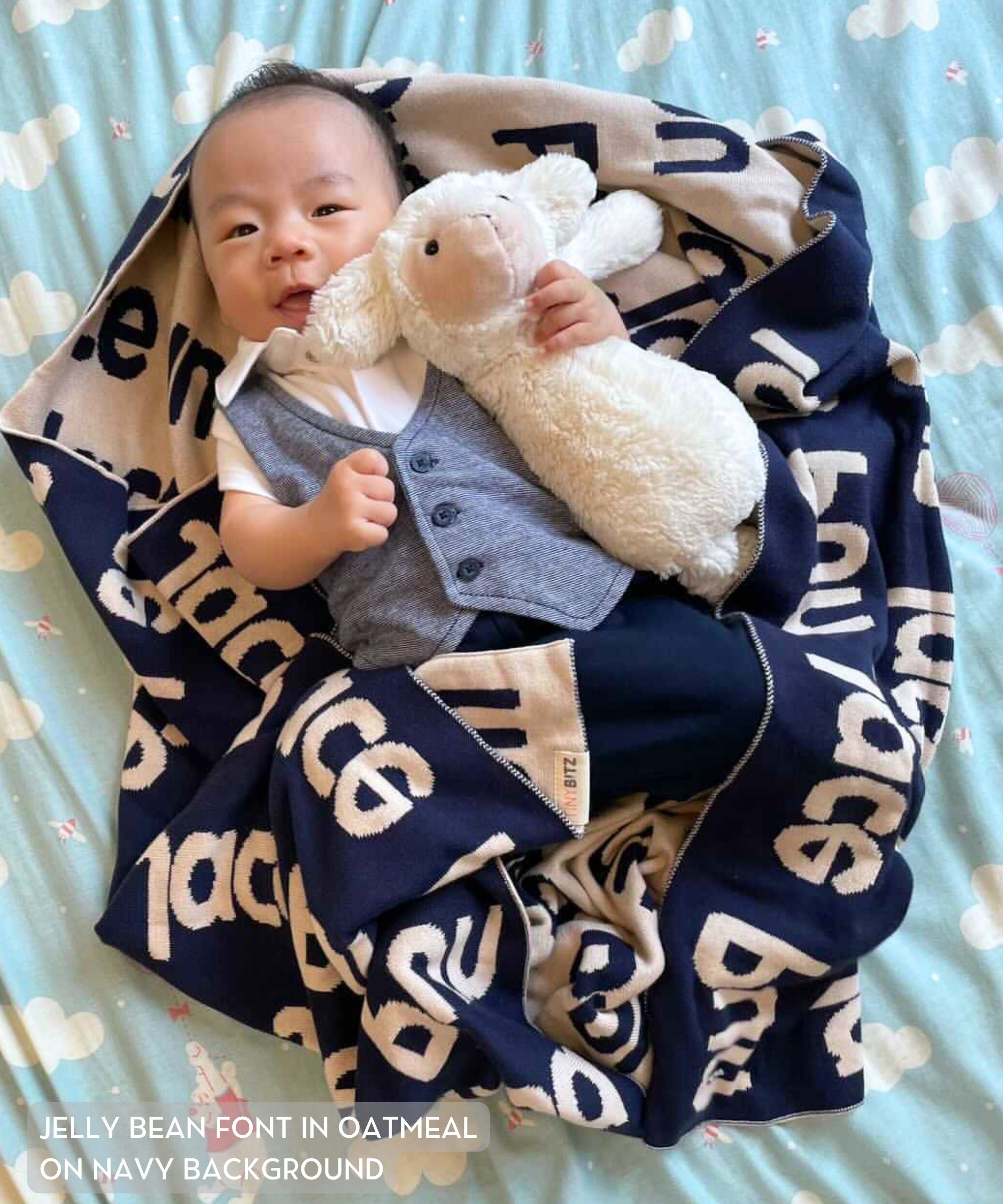 Personalized Blanket for Babies (Navy Background)