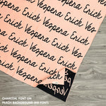 Knitted Children blanket in peach and charcoal, customised with kid's name, made by TinyBitz.