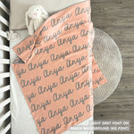 TinyBitz Custom blanket for girls, knitted from peach and light grey, making the perfect birthday gift!