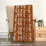 TinyBitz Personalized kids knitted name blanket in rust and white, perfect as a birthday gifts for kids!