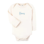 Personalised baby onesie with name embroidery in soft cream cotton, custom newborn gift by TinyBitz